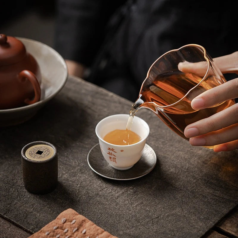 Antique Alloy Teacup Coaster Set