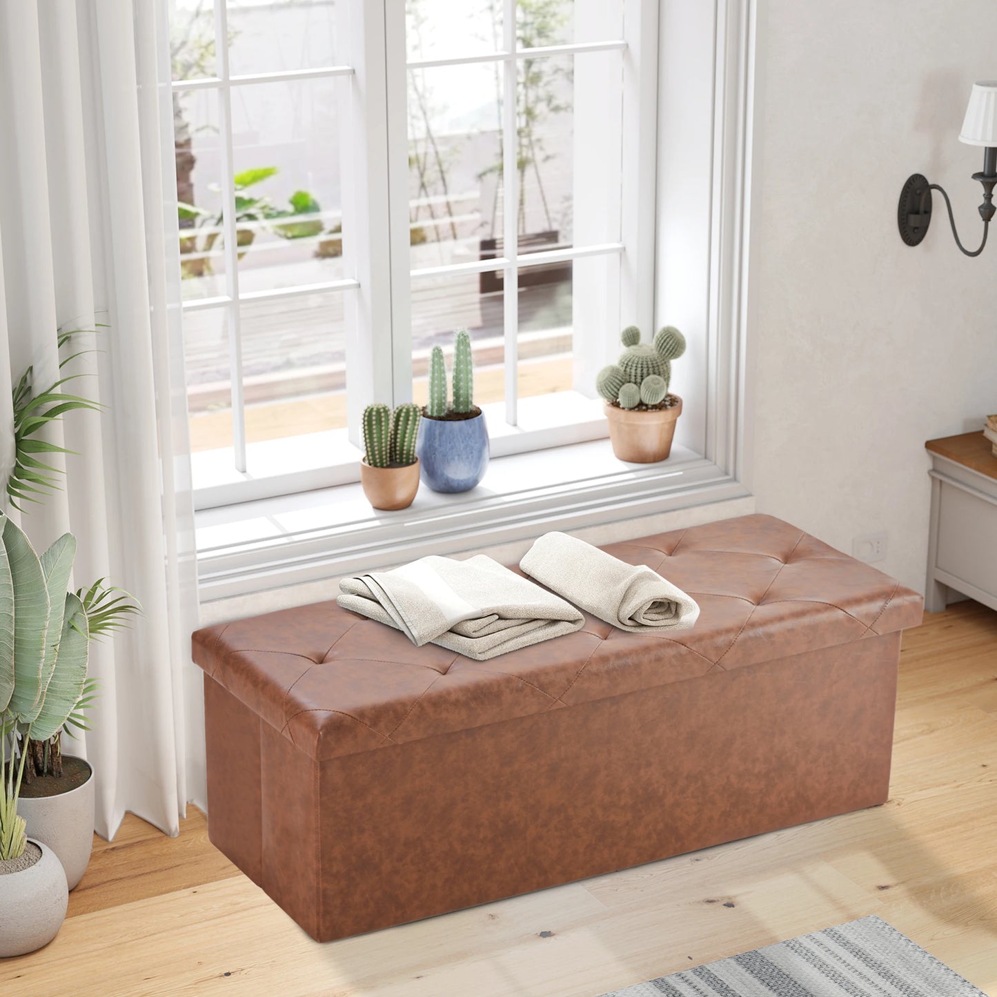 Leather Folding Storage Ottoman