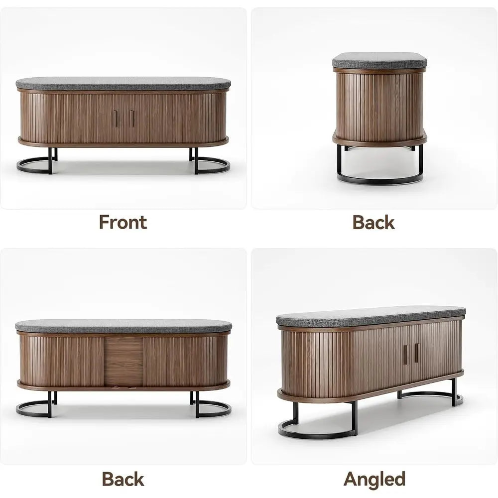 Walnut Sliding-Door Shoe Bench