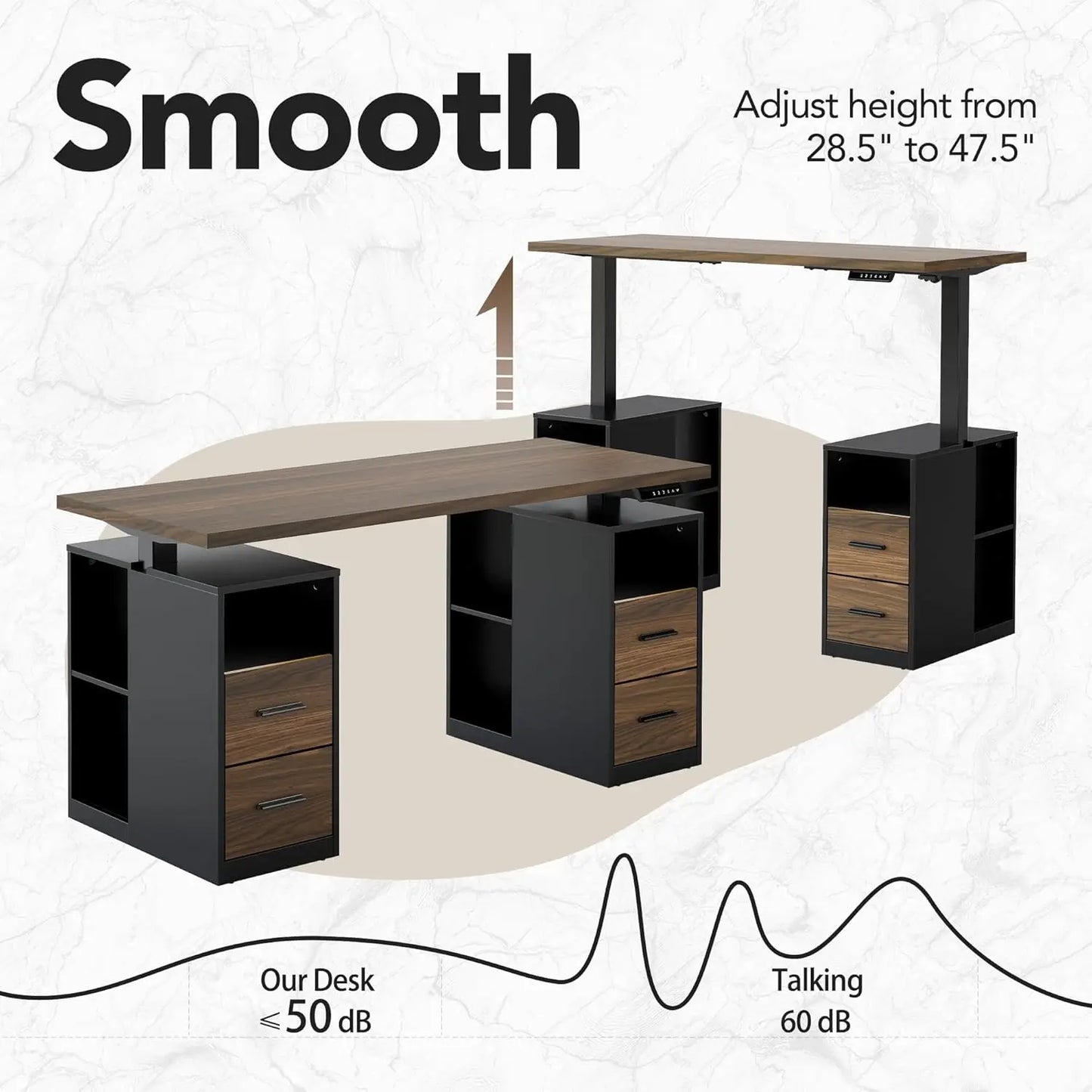 Black Walnut Standing Desk with Drawers