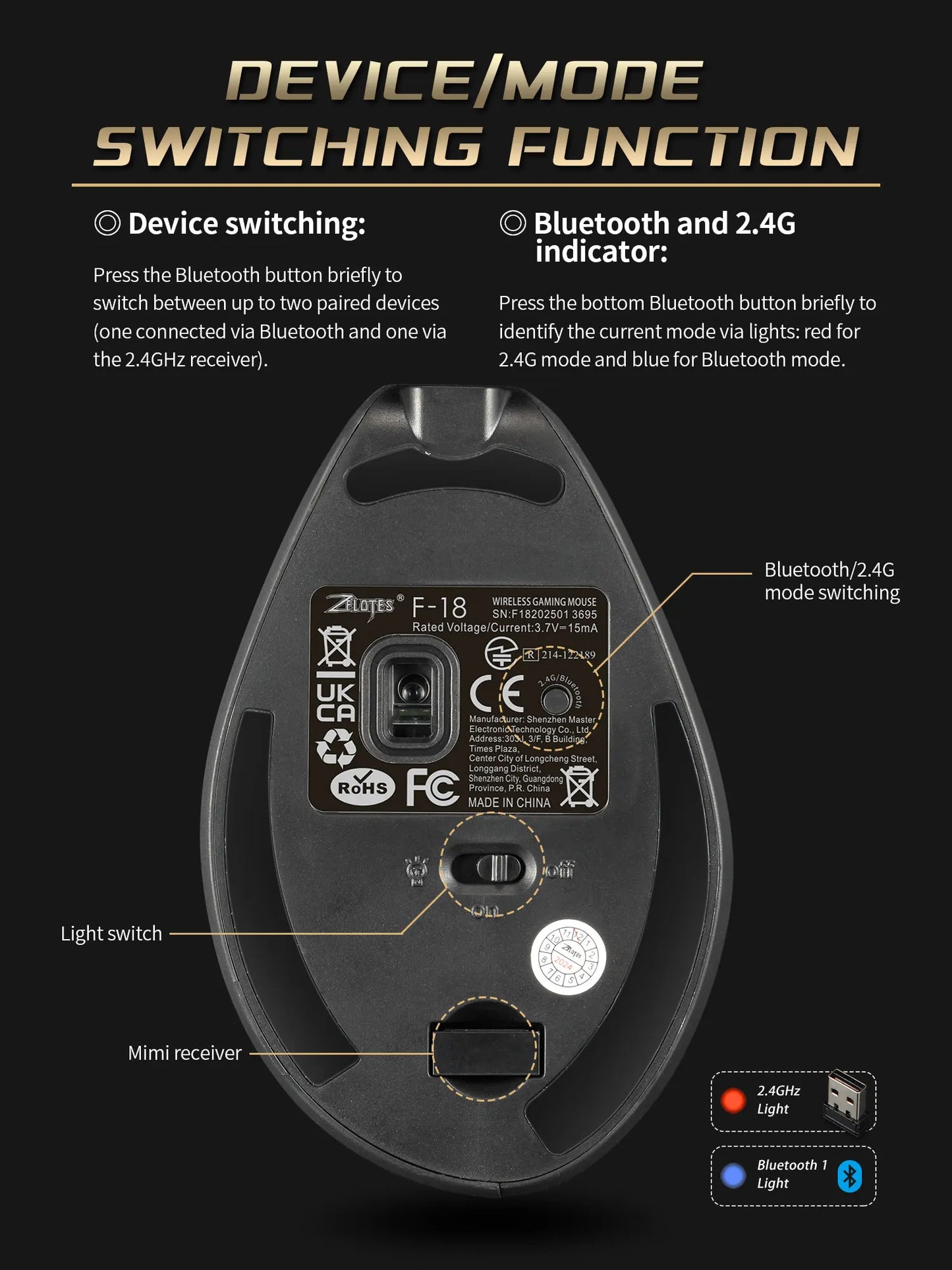 ZELOTES F18 Vertical Wireless Mouse