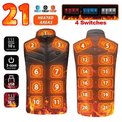 USB Heated Vest | 21 Heating Zones, 4-Switch Control