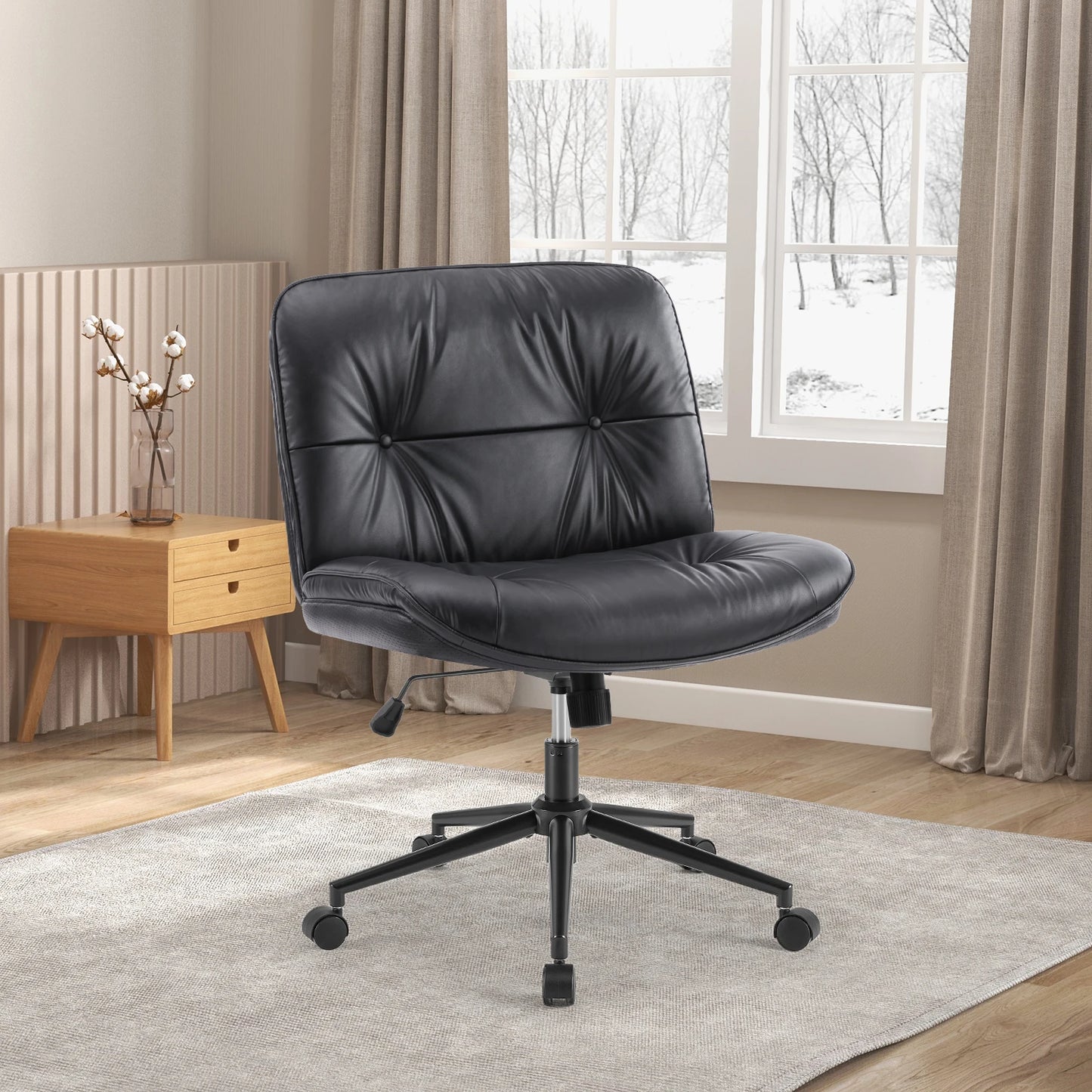 Wide Seat Armless PU Leather Office Chair