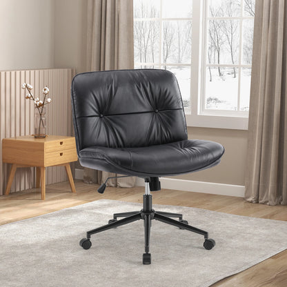 Wide Seat Armless PU Leather Office Chair