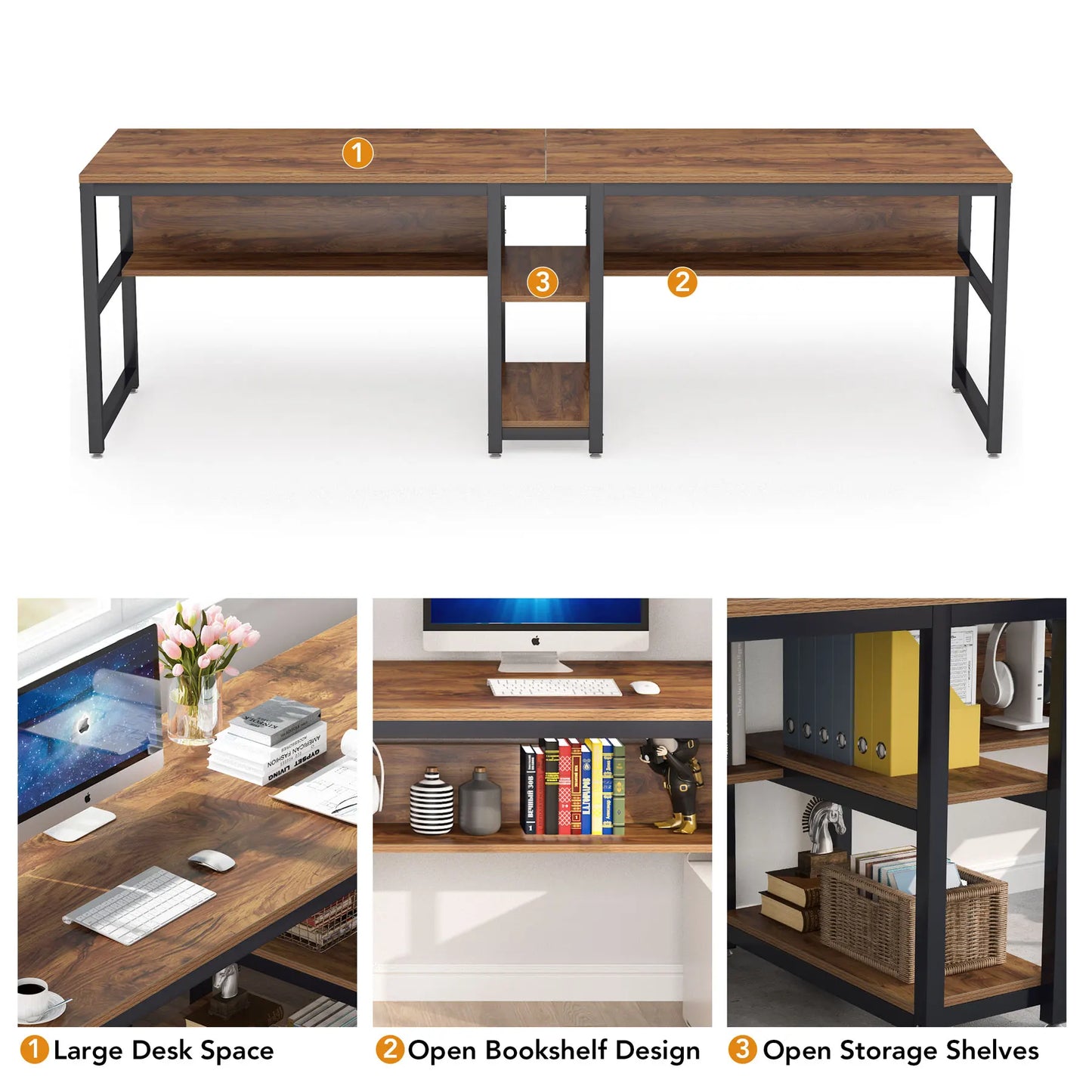 Two-Person Desk with Bookshelf