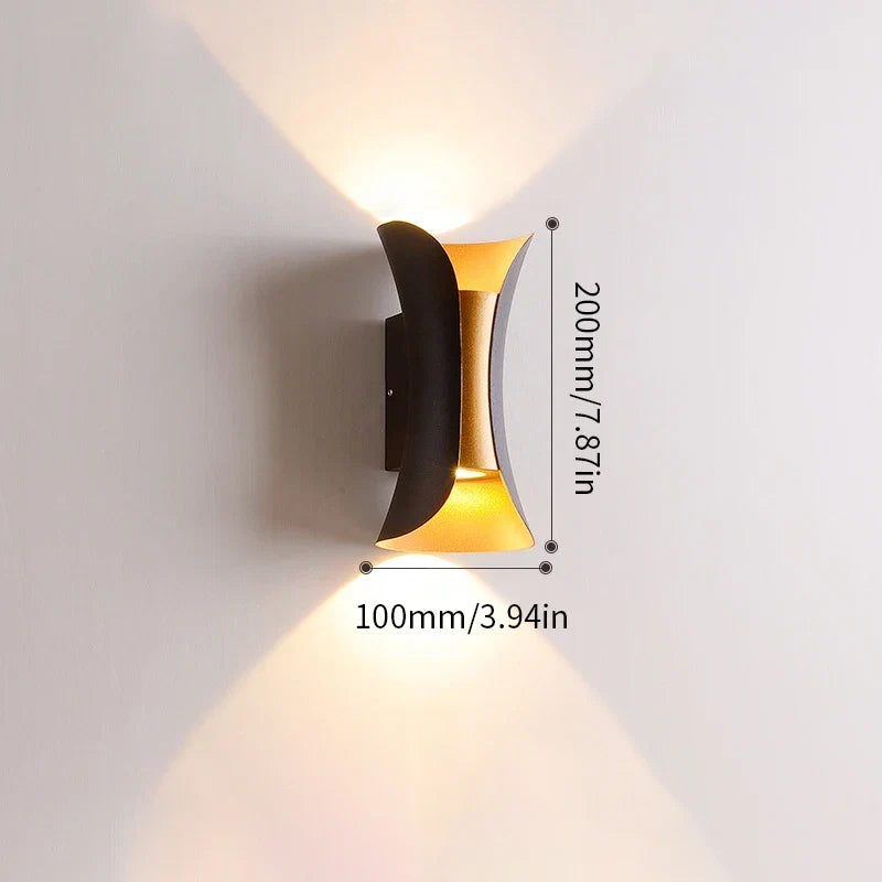 Black & Gold Waterproof LED Wall Light