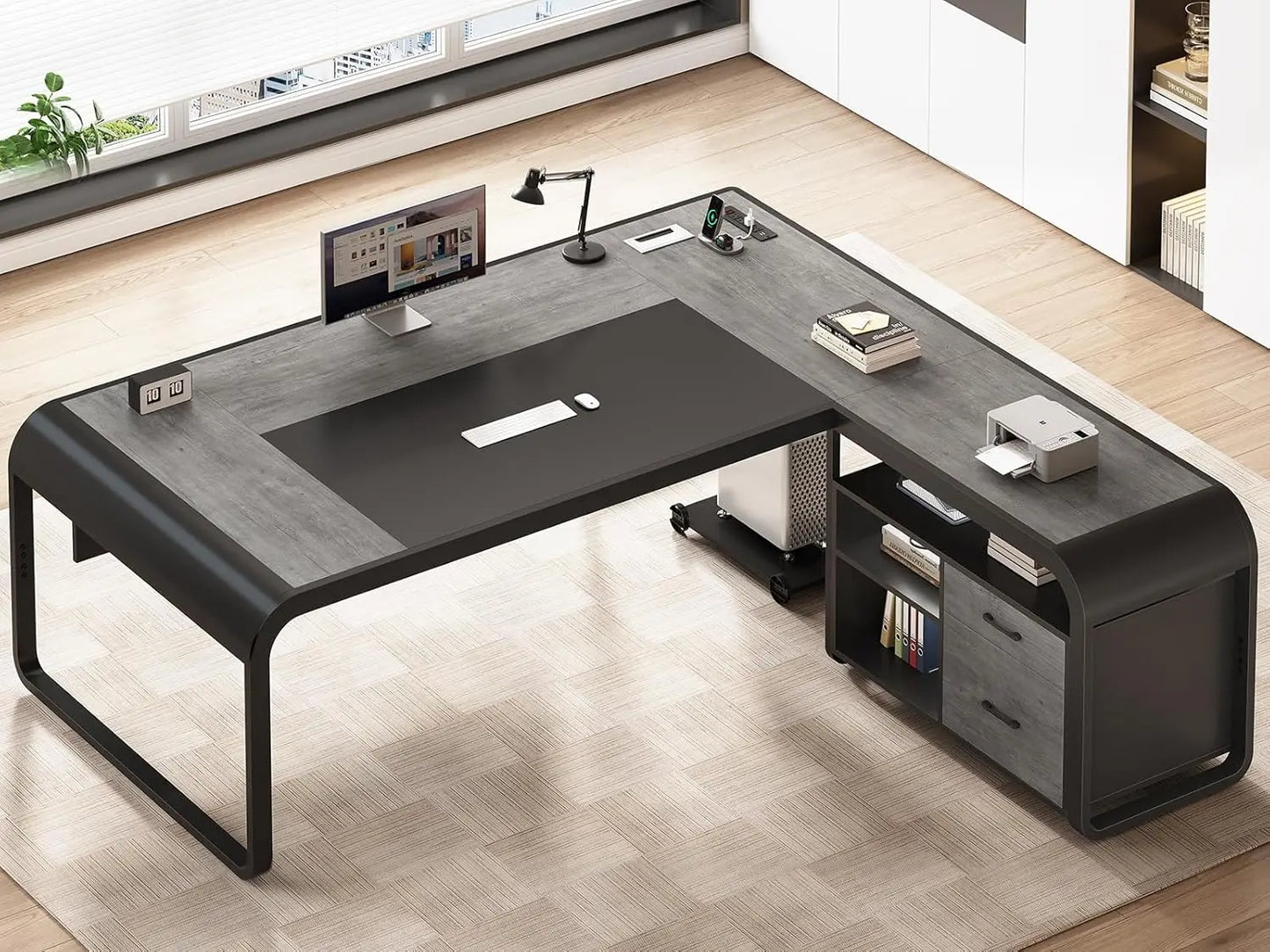 Nova L-Shaped Executive Desk with Storage & Charging Station