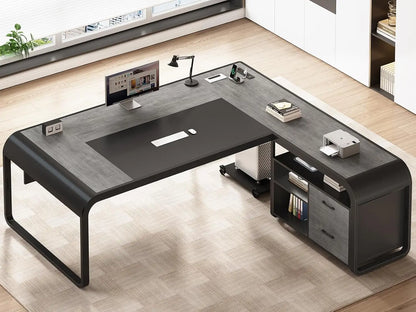 Nova L-Shaped Executive Desk with Storage & Charging Station