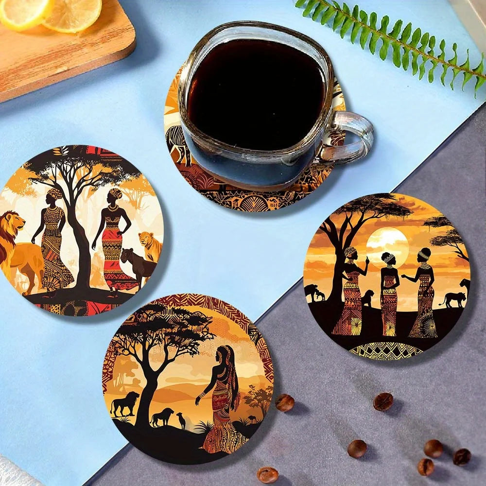 Tribal Print Wooden Coaster Set
