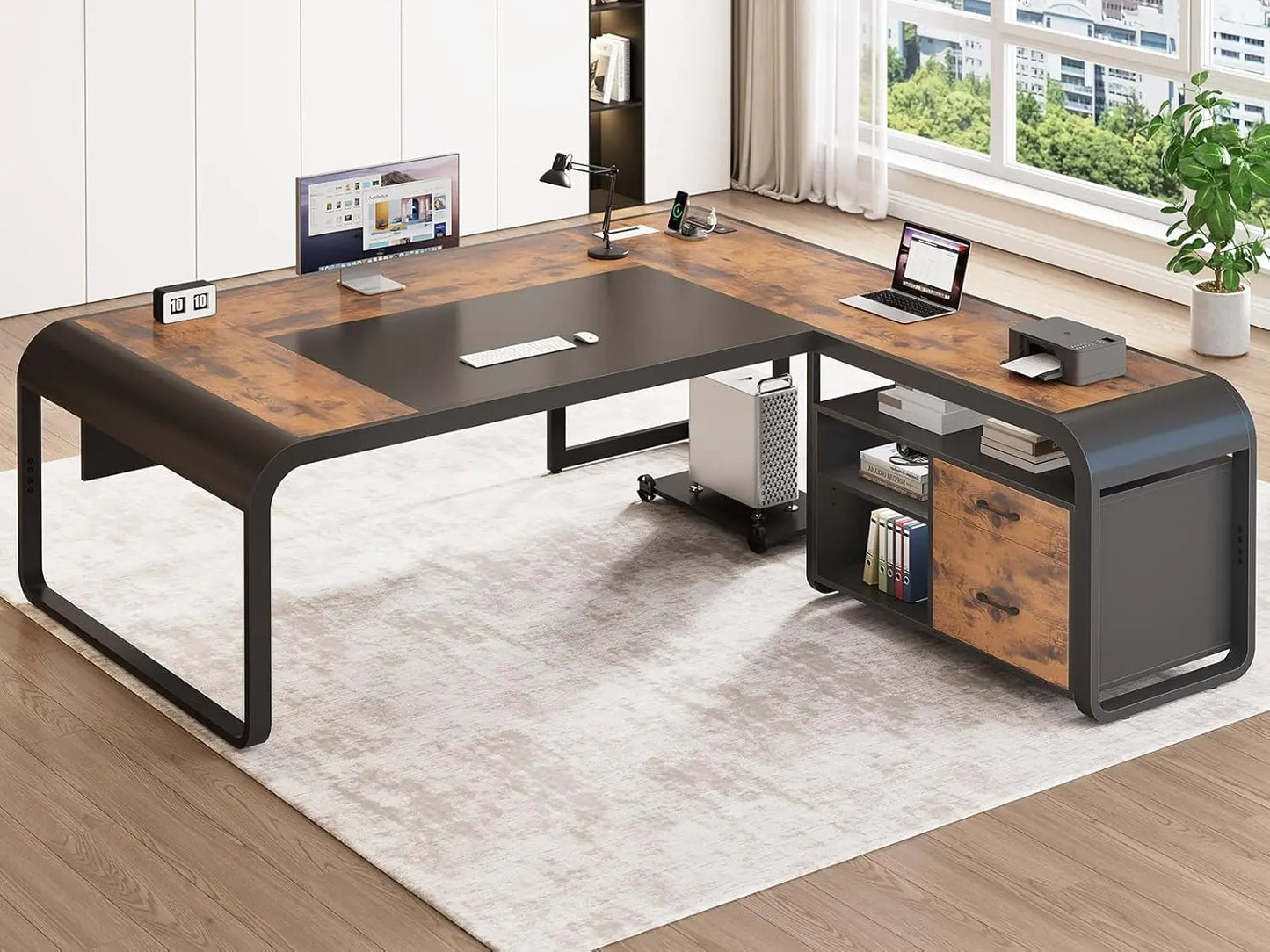 Nova L-Shaped Executive Desk with Storage & Charging Station