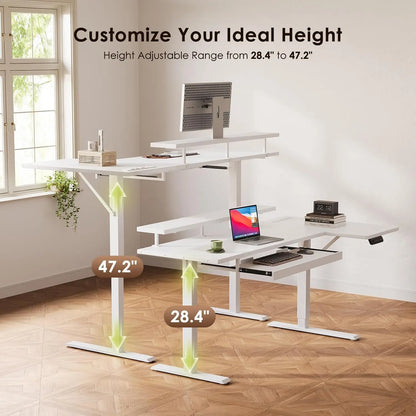 Electric L-Shaped Standing Desk with Keyboard Tray & Charging Station