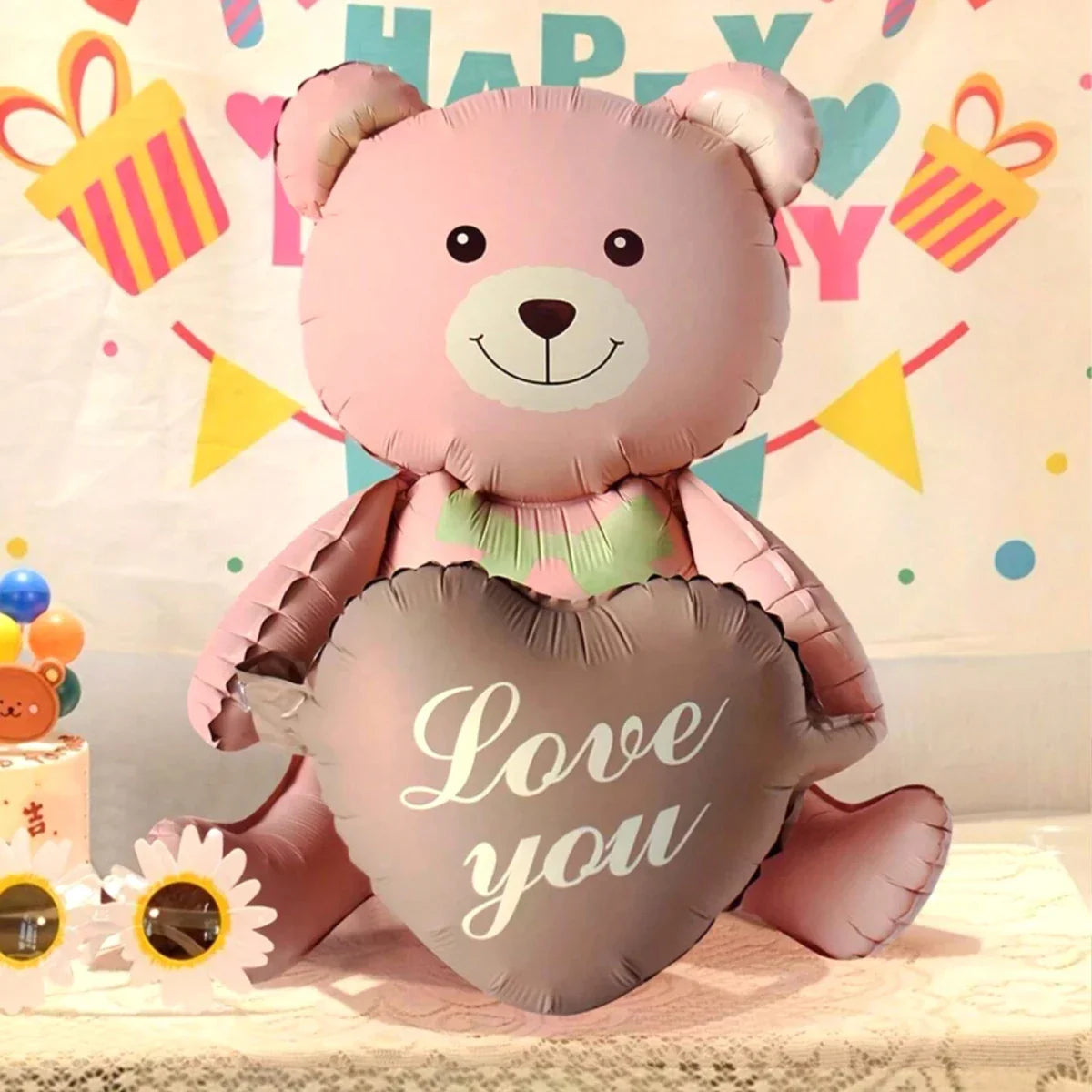 3D Heart Bear Foil Balloon - Party Decor
