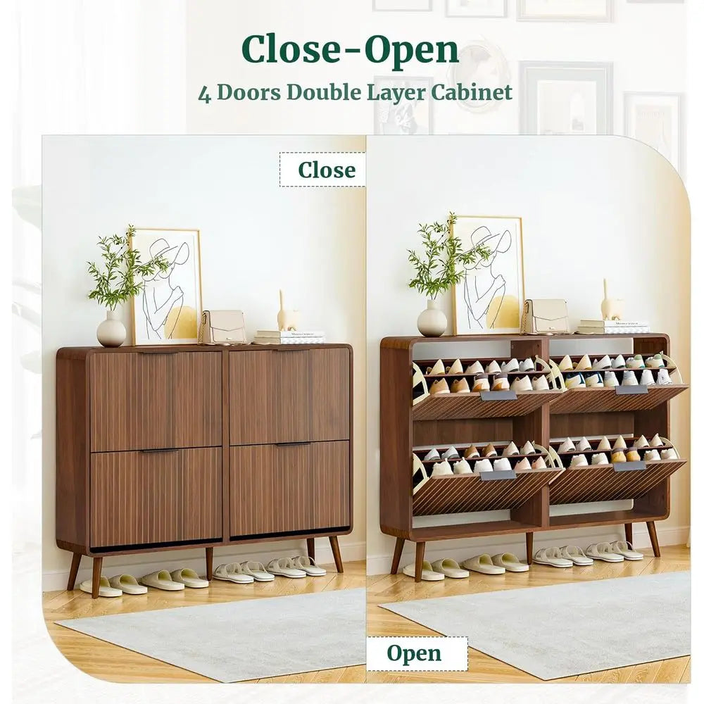 Walnut 4-Door Shoe Cabinet
