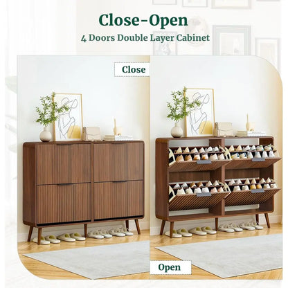 Walnut 4-Door Shoe Cabinet