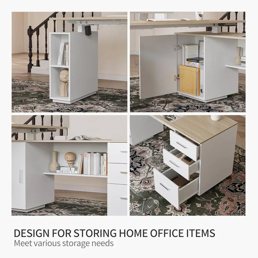 L-Shaped Standing Desk with Cabinet