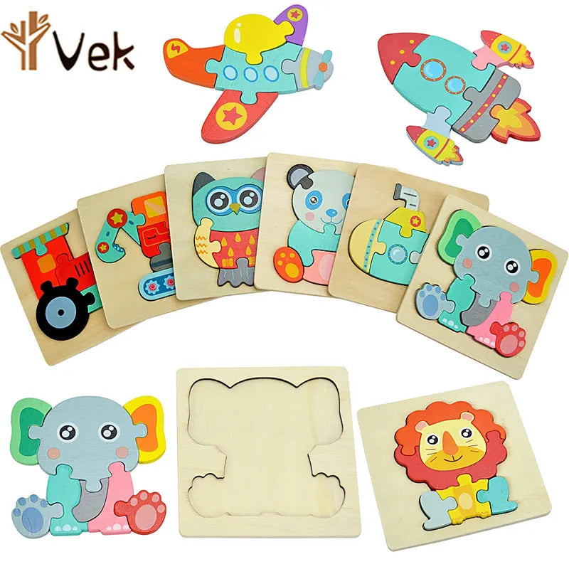 3D Wooden Animal & Vehicle Puzzle Set