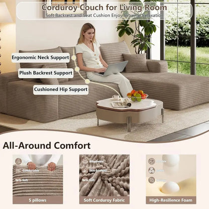 L-Shape Corduroy Sectional Couch