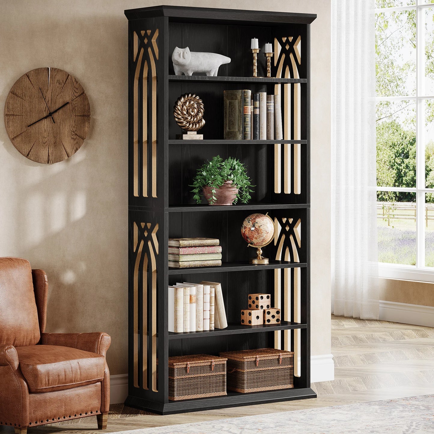 Ashcroft 6-Tier Bookcase with Adjustable Shelves & Storage Cabinet