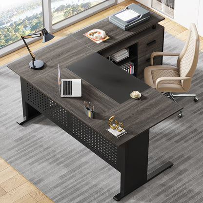 Parkview L-Shaped Executive Desk with Storage Cabinet & File Drawer
