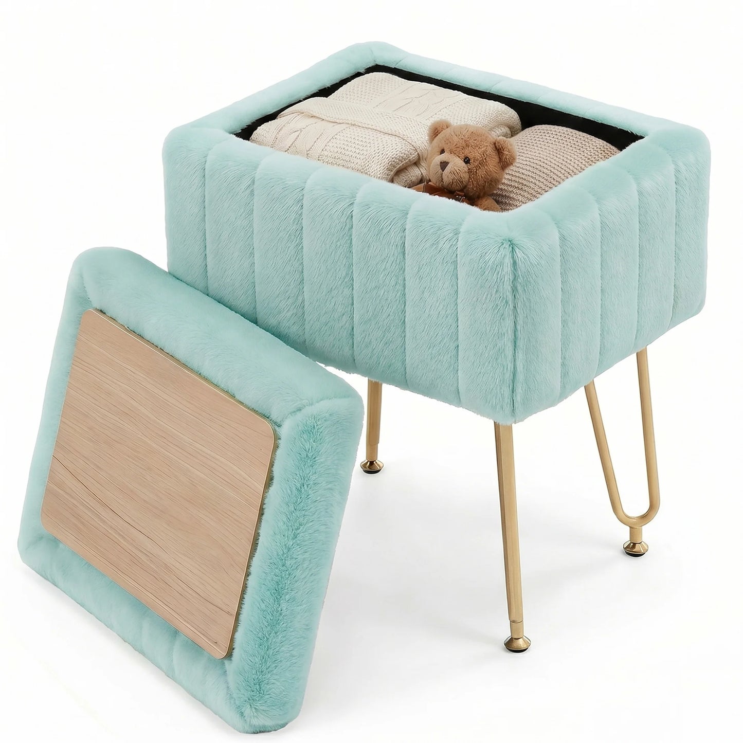 Marlowe Faux Fur Storage Vanity Stool