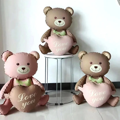 3D Heart Bear Foil Balloon - Party Decor