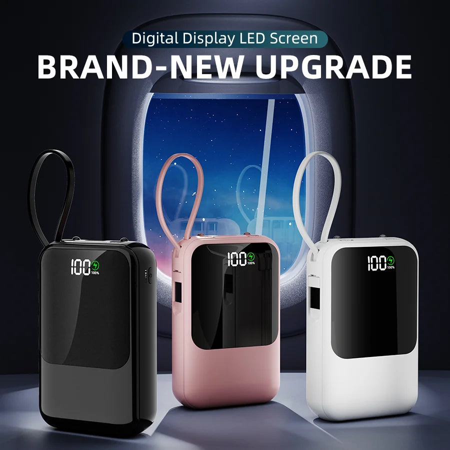 Large Capacity Power Bank with Built-In Cable