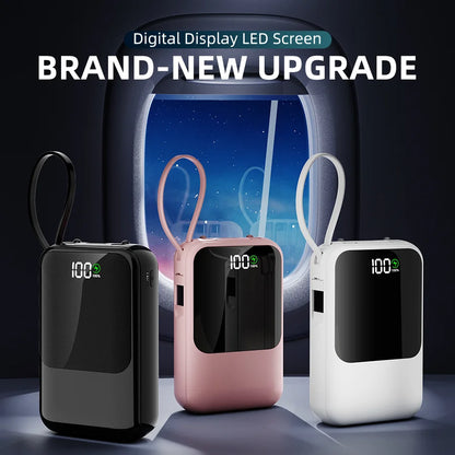 Large Capacity Power Bank with Built-In Cable