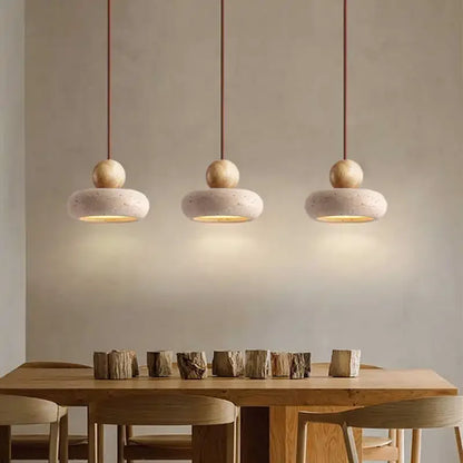 Stone & Wood Pendant for Warm Ambient Glow