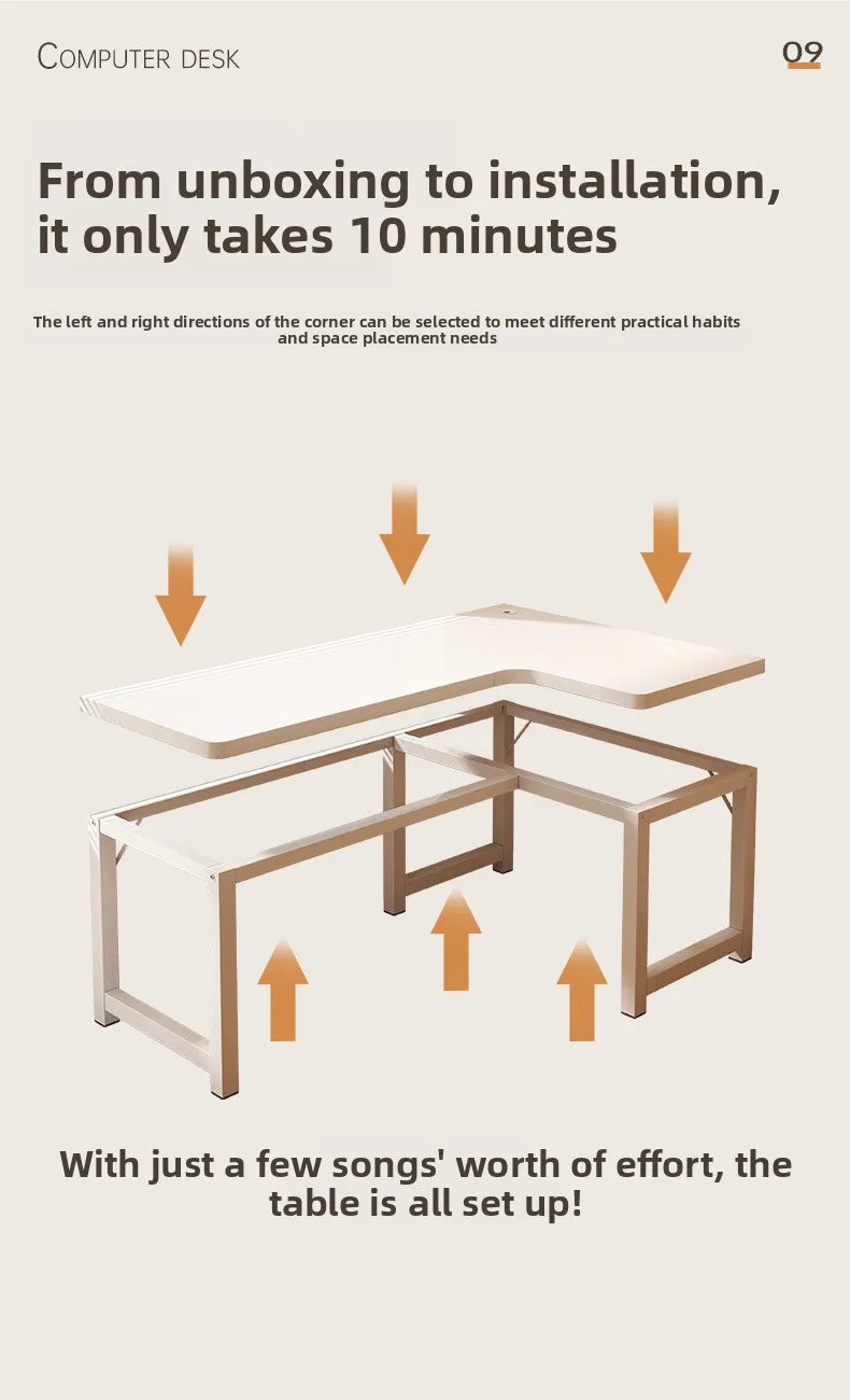 L-Shaped Computer Desk with Storage Shelf