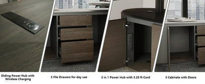 The Vanguard Executive L-Shaped Office Suite with Storage Cabinet & Privacy Panel