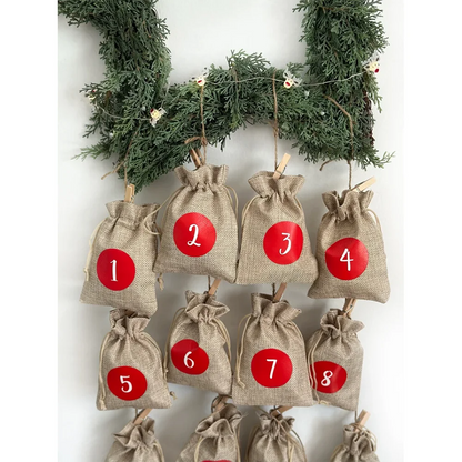 Burlap Advent Calendar Bags | 24 Numbered Drawstring Pouches