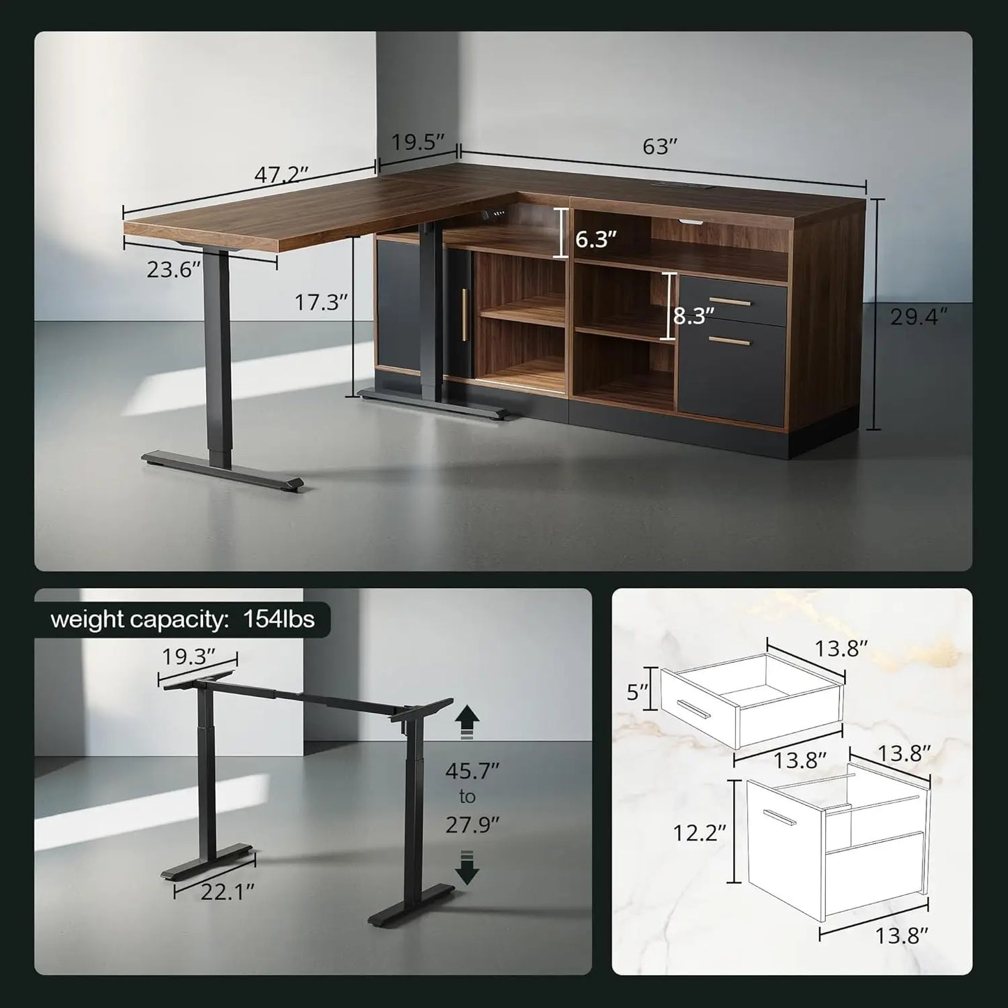 Premium L-Shaped Electric Standing Desk with Integrated Storage & Power Hub