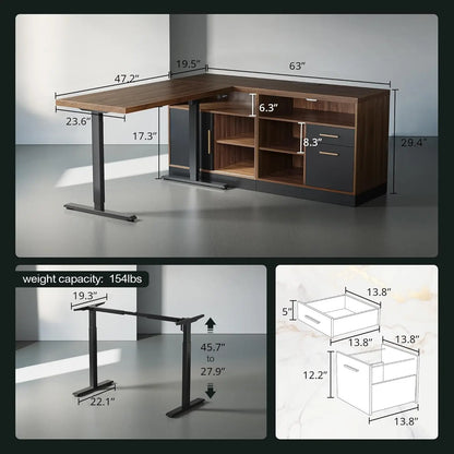 Premium L-Shaped Electric Standing Desk with Integrated Storage & Power Hub