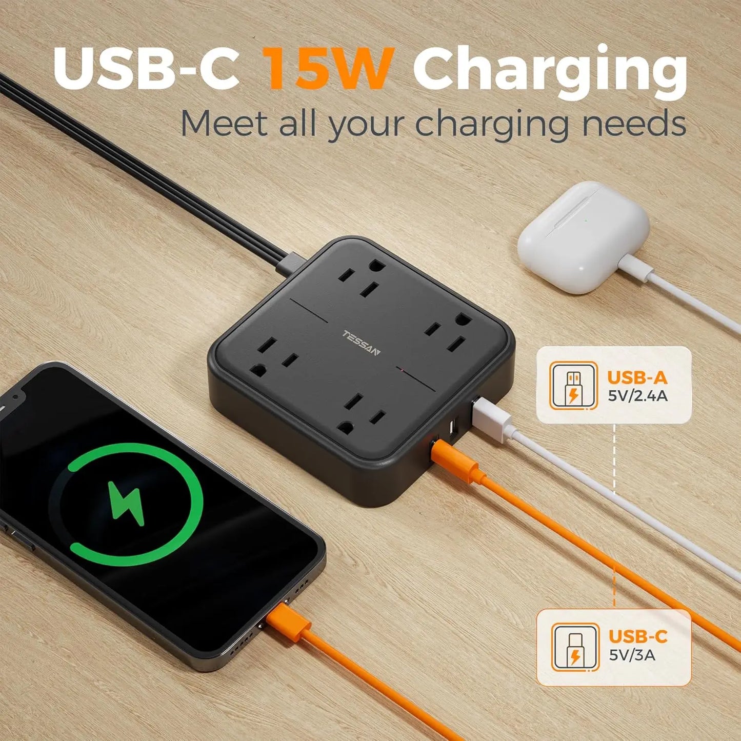TESSAN Flat Plug Power Strip