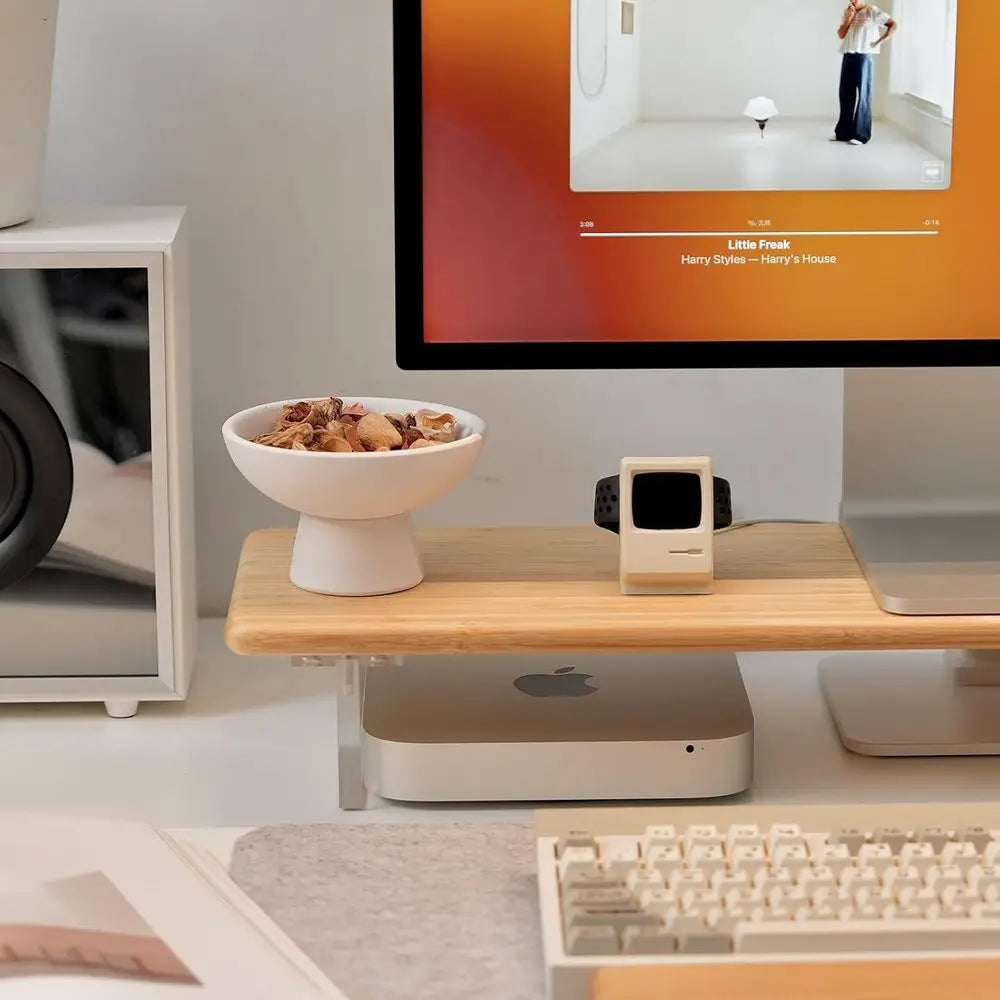 Bamboo & Acrylic Monitor Stand Riser for Desk