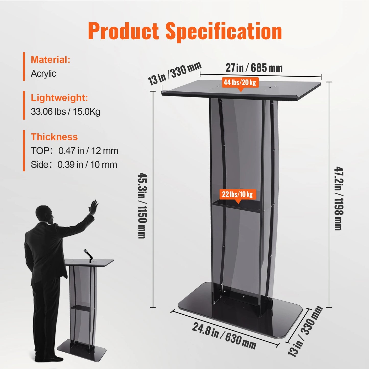 SucceBuy 47in Clear Acrylic Podium