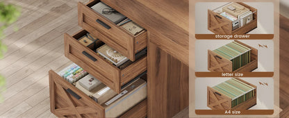 Farmhouse L-Shaped Desk with File Drawer & Built-In Charging Station