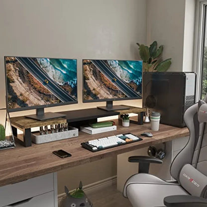 Dual Monitor Stand Riser with Desktop Storage Shelf