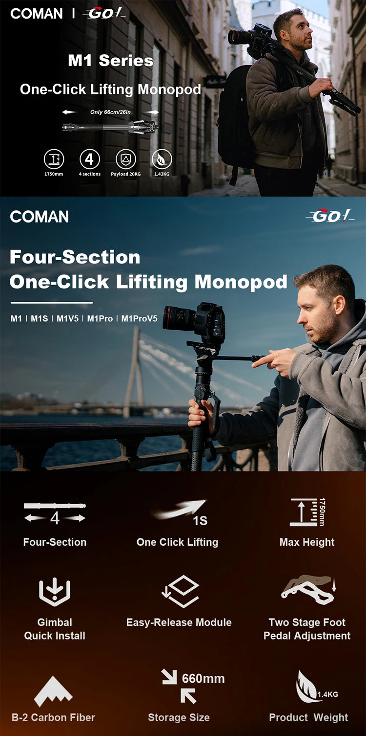 One-Click Carbon Fiber Monopod