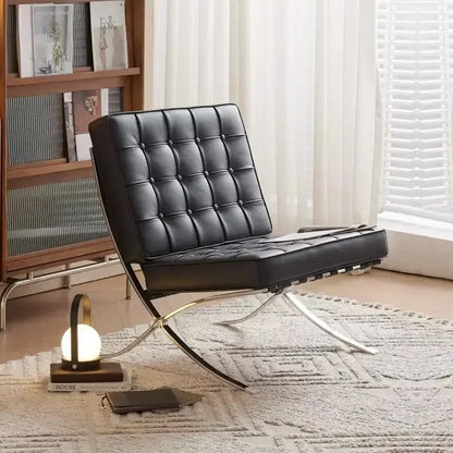 Barcelona-Style Leather Lounge Chair