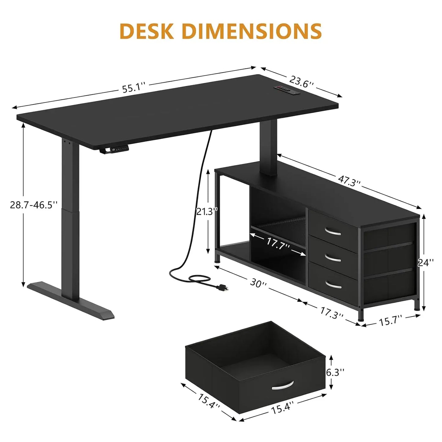 Premium L-Shaped Electric Standing Desk with Integrated Storage & Charging Station