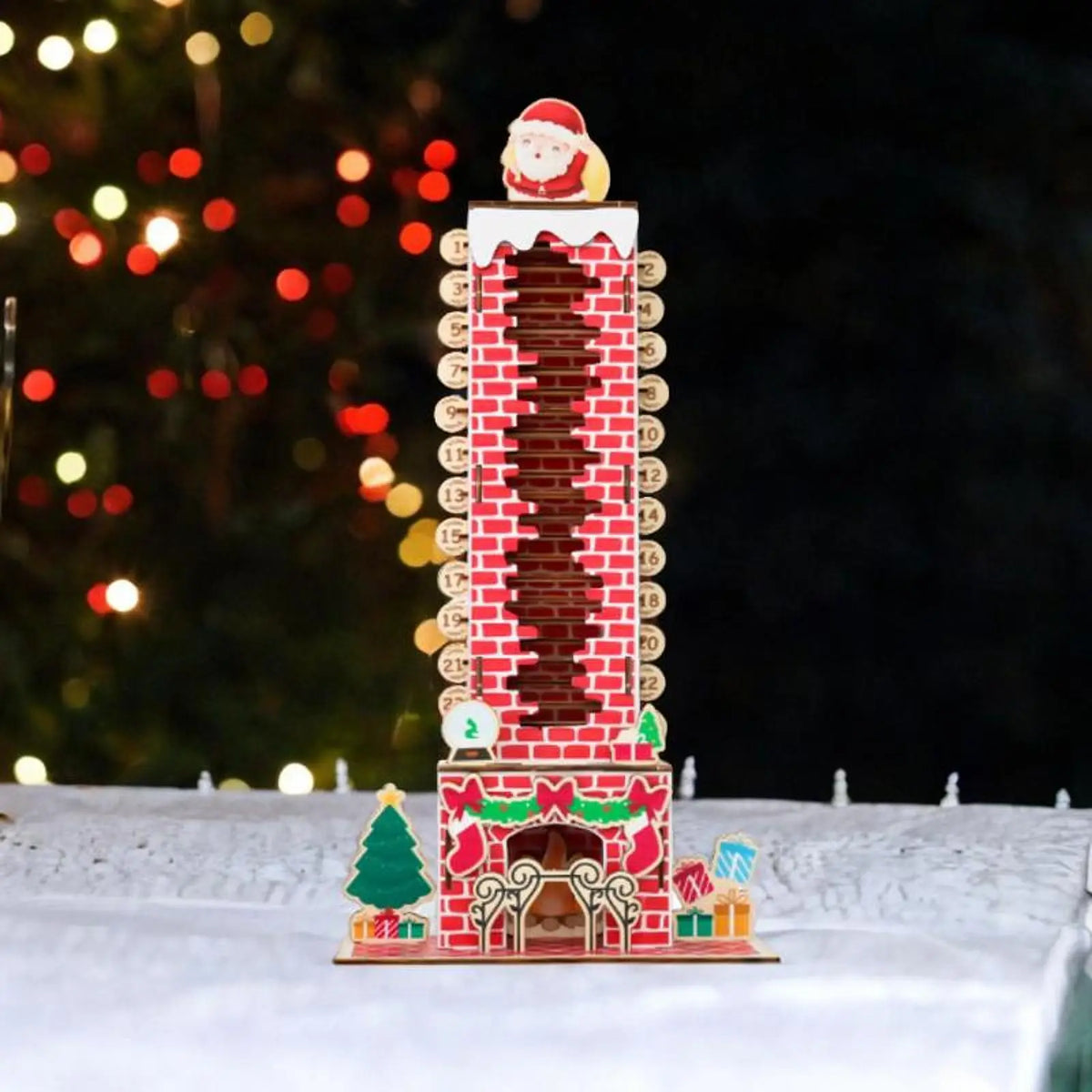 Wooden Fireplace Advent Calendar | Santa Tabletop Christmas Countdown