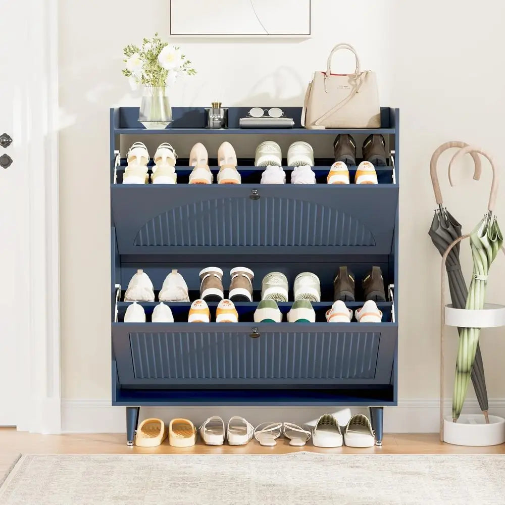 Narrow Blue Shoe Storage Cabinet