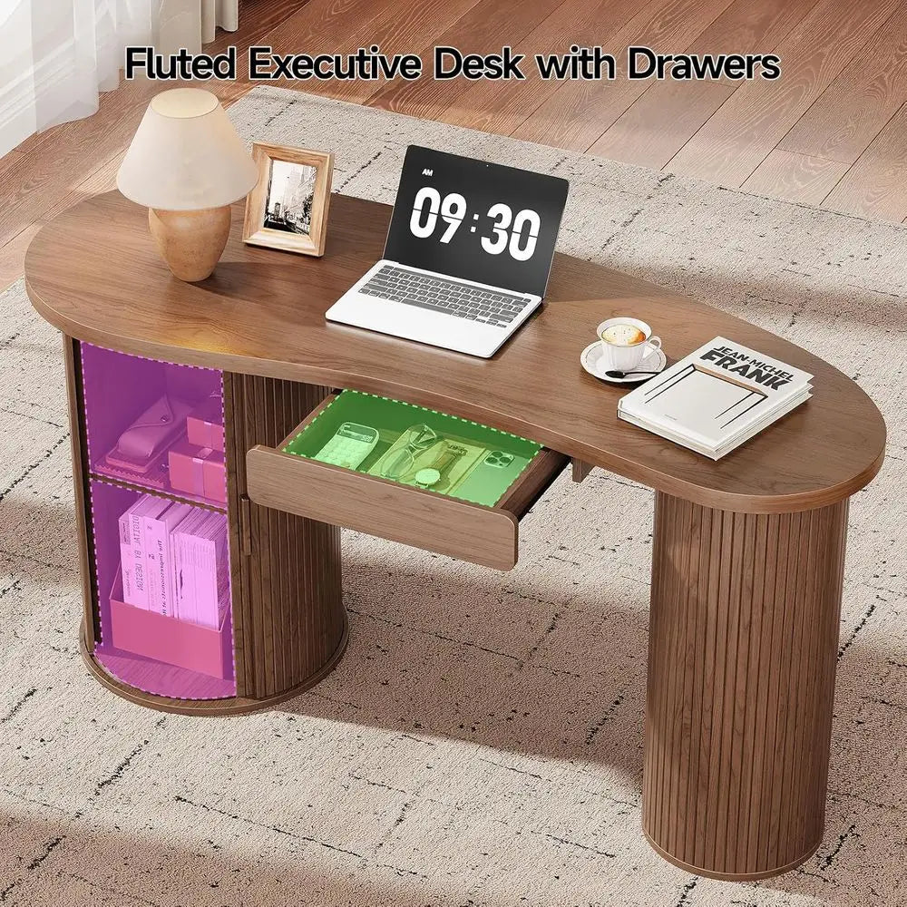 Curved Walnut Office Desk