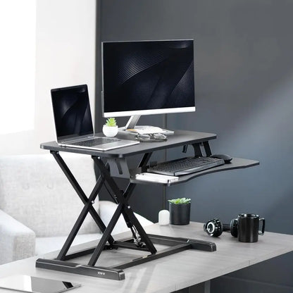 Height Adjustable Sit-Stand Desk Riser with Keyboard Tray