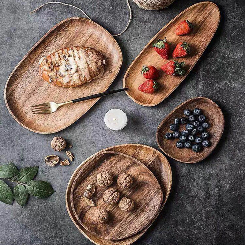 5-Pc Acacia Wood Oval Serving Trays