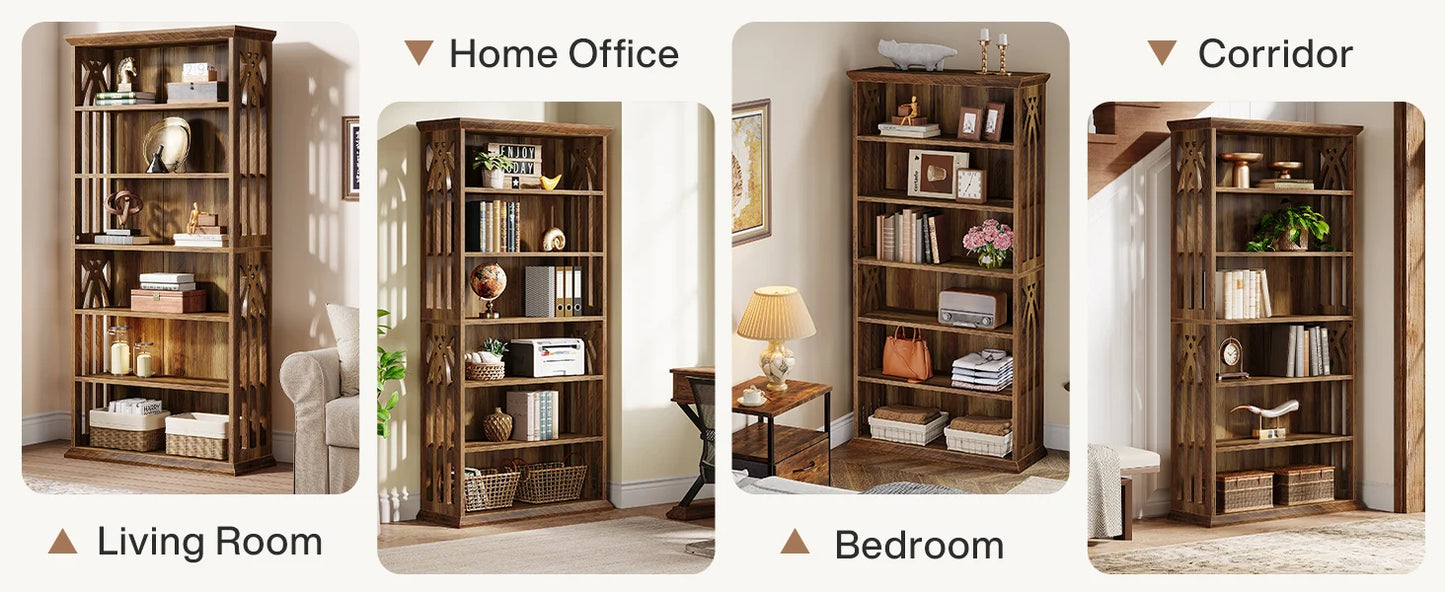 Ashcroft 6-Tier Bookcase with Adjustable Shelves & Storage Cabinet