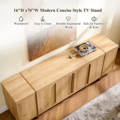 Handle-Free Oak TV Stand