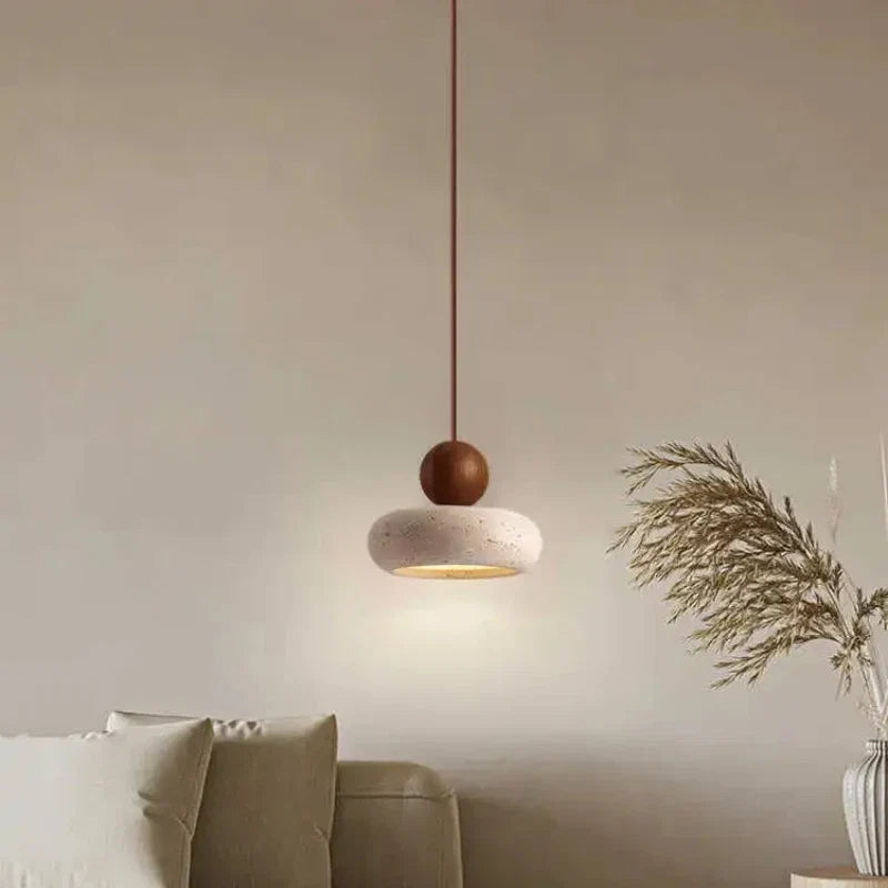 Stone & Wood Pendant for Warm Ambient Glow