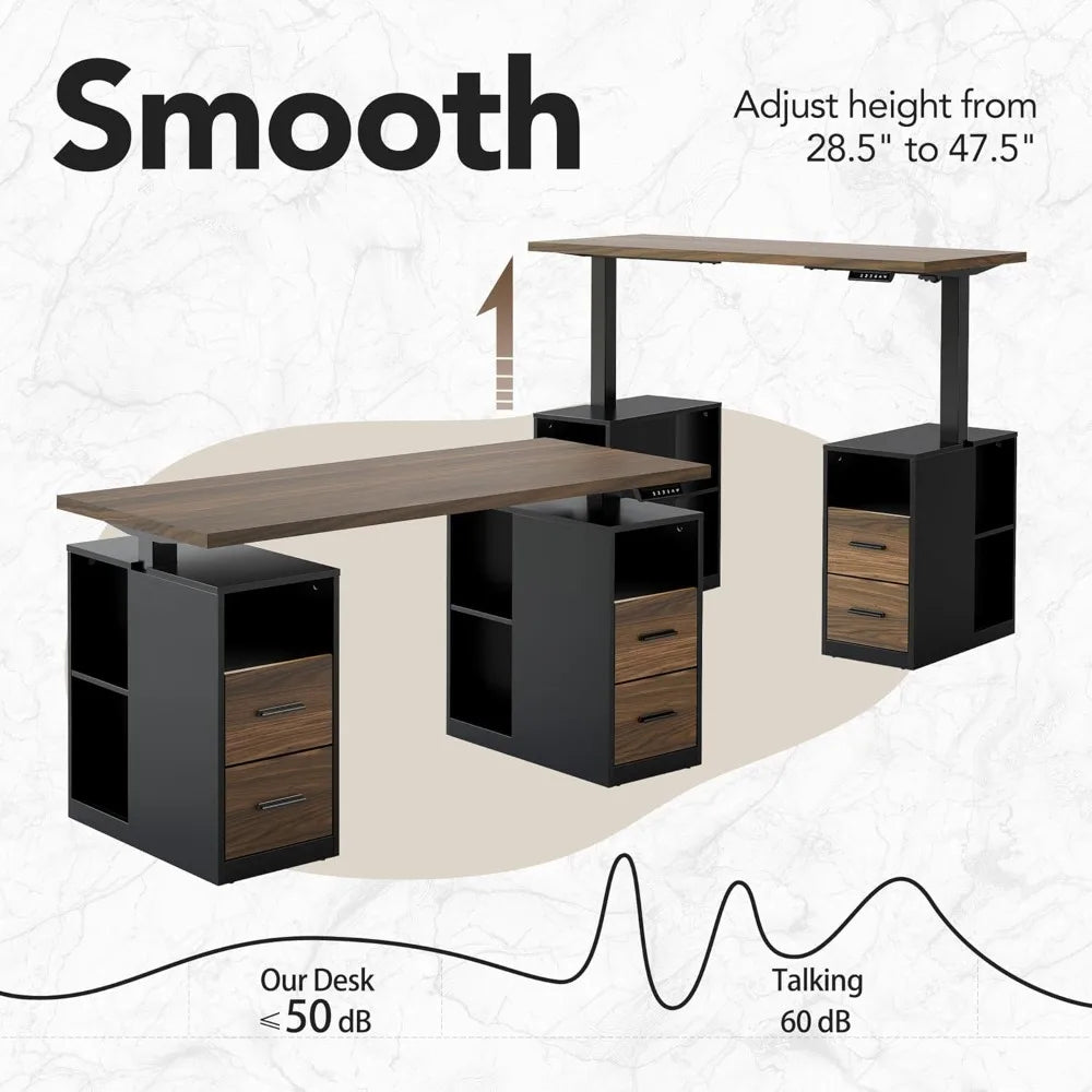Black Walnut Standing Desk with Drawers